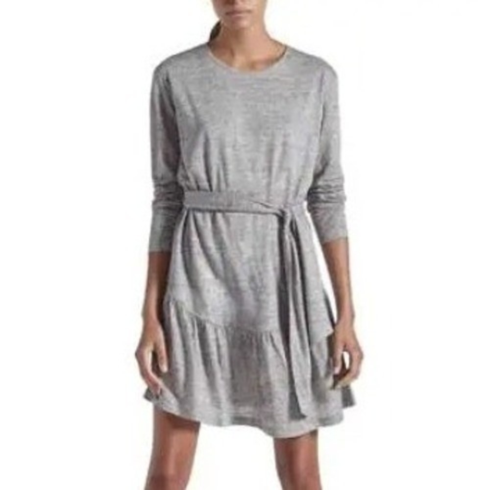 Current/Elliott Crystal 100% Linen Long Sleeve Ruffle‎ Gray Mini Dress 1 XS Luxe